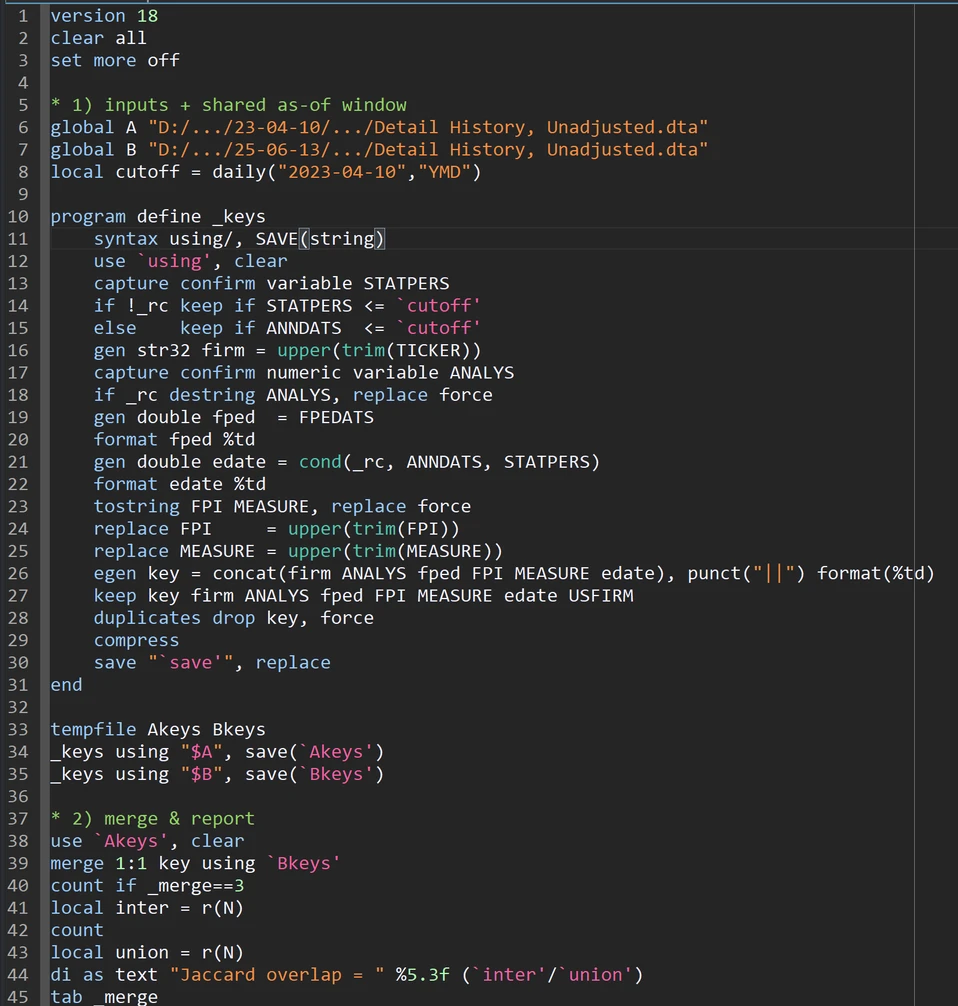 Stata code recipe for IBES vintage matching